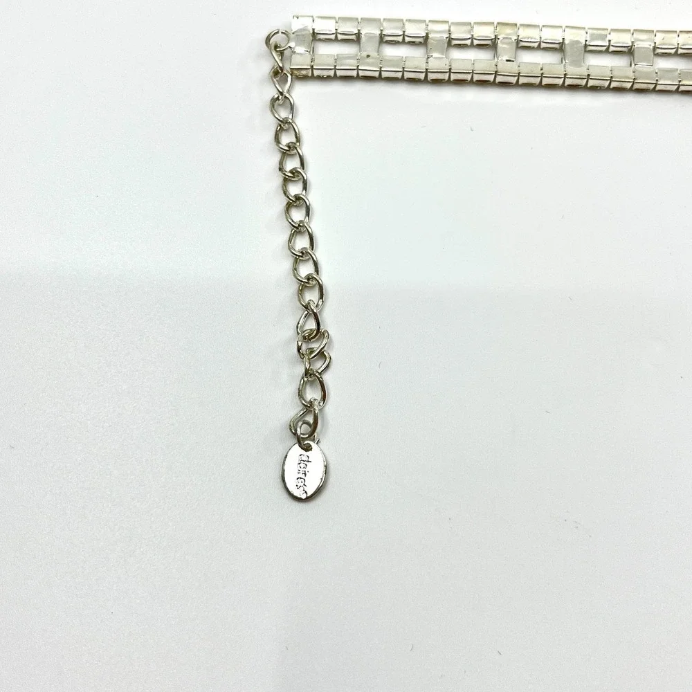 Claire's Silver Tone Austrian Crystal Geometric Ladder Bling Choker Necklace Y2K